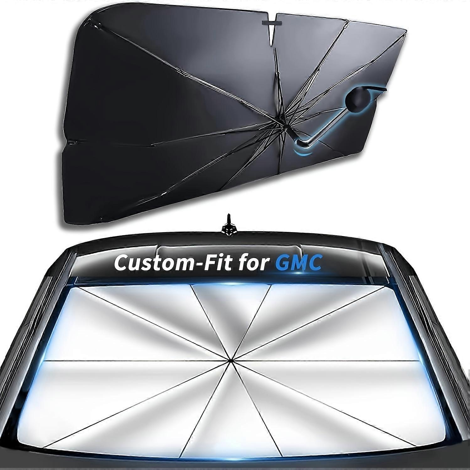 Custom-Fit for GMC Windshield Sun Shade Umbrella, Car Sunshade Cover UV Block Car Front Window with 360Rotation Bendable Handle
