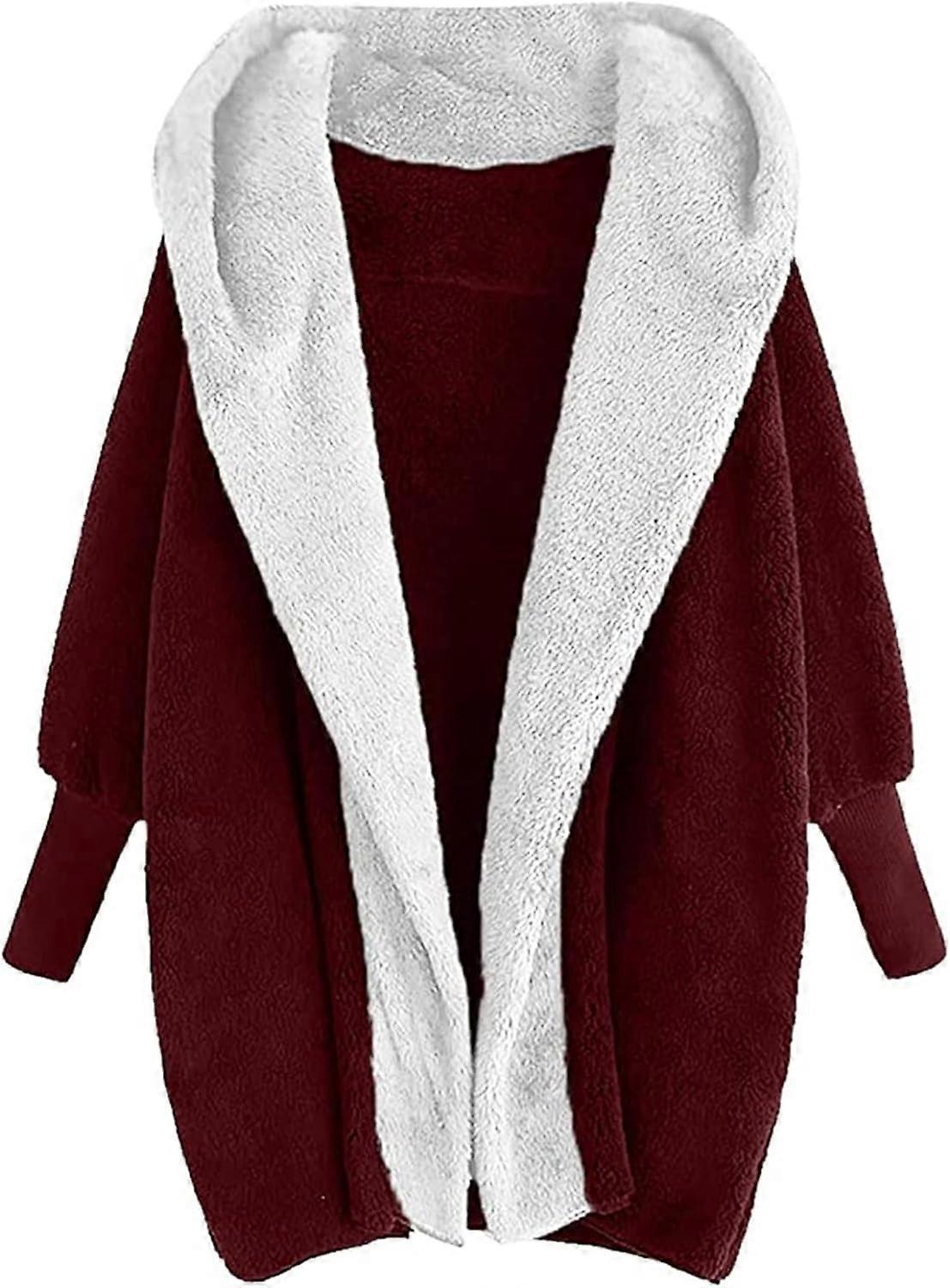 Damen Plüsch Color-Block Strickjacke Mode Doppelseitiger Samt Herbst/Winter Kapuze Loose Top Casual