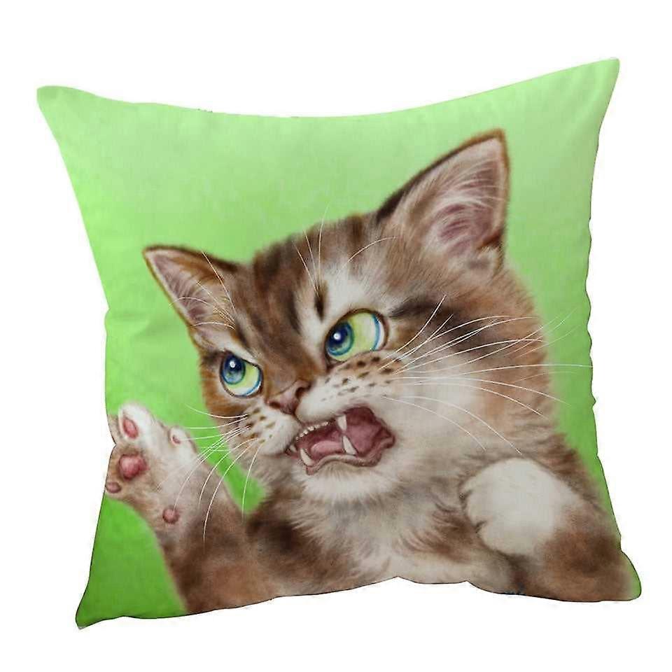 Cats Cool Art Drawings the Attacker Kitten Cushion Cover