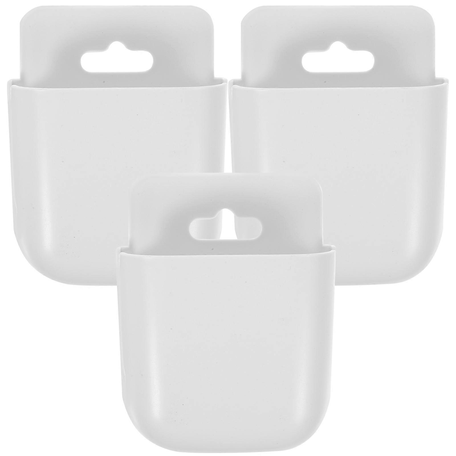3pcs Wall-mounted Storage Box Multifunctional Cell Phone Charging Rack Hanging Storage Container (White)