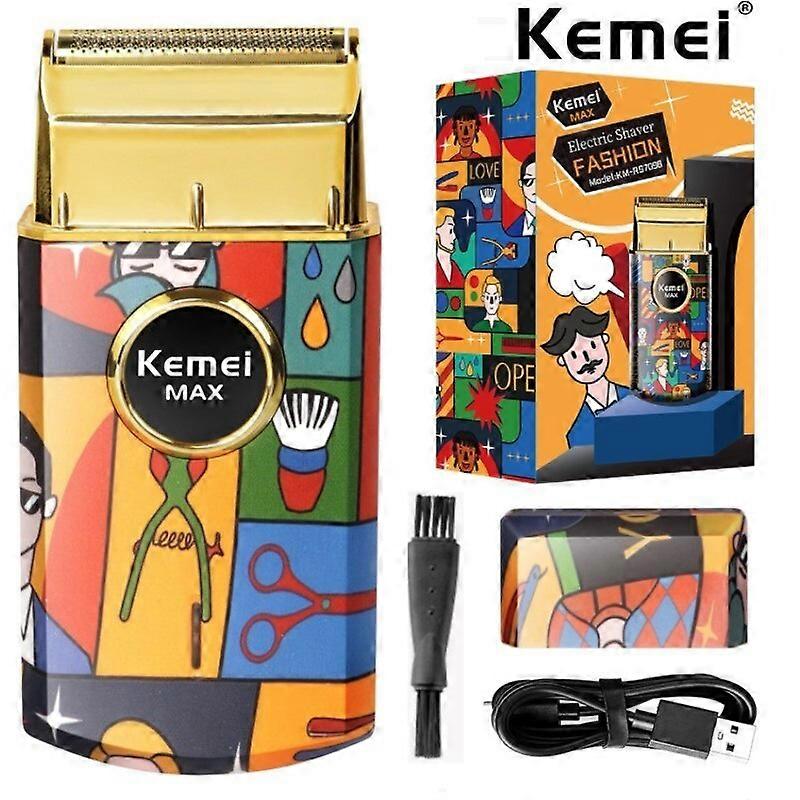 Kemei Titanium Double Foil Shaver Professional Barber Finishing Tool Reciprocating Random Graffiti Pattern Electric Men Razor KM-RS7098  Fabric Shaver