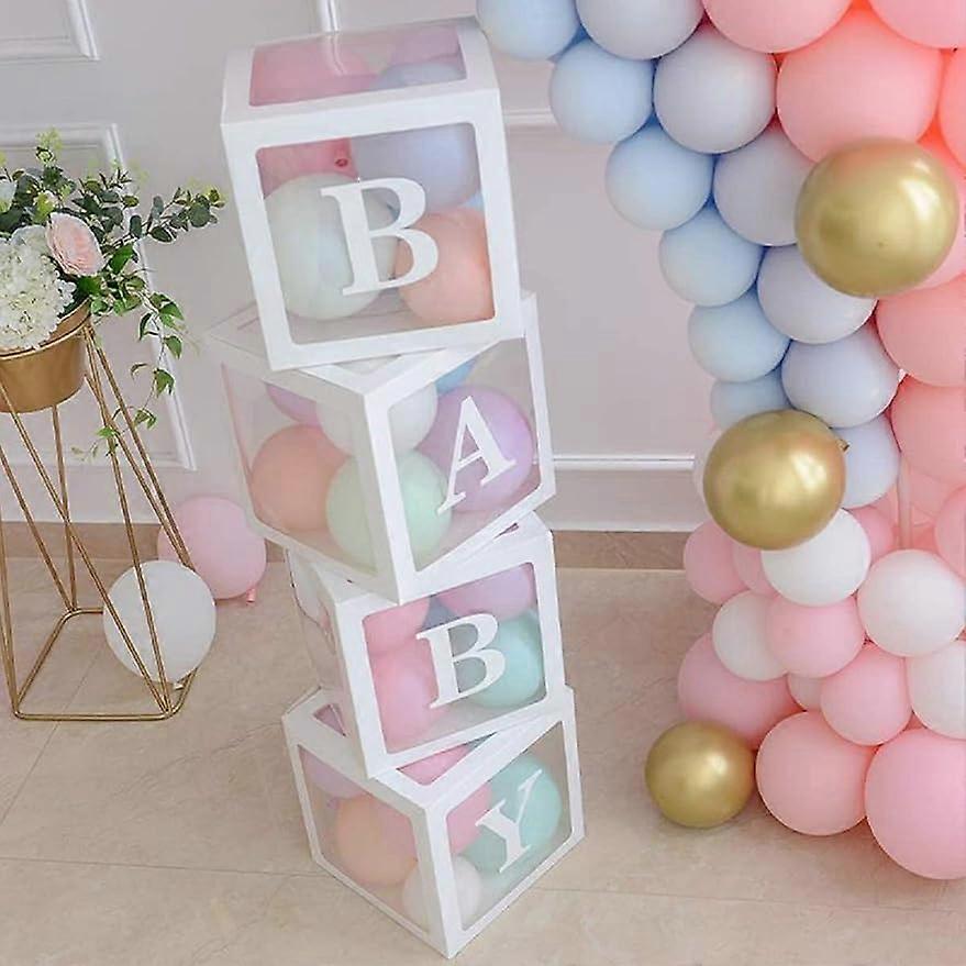 4 pcs Transparent Balloons Boxes Dcor with Letters Baby Shower Boxes Party Decorations