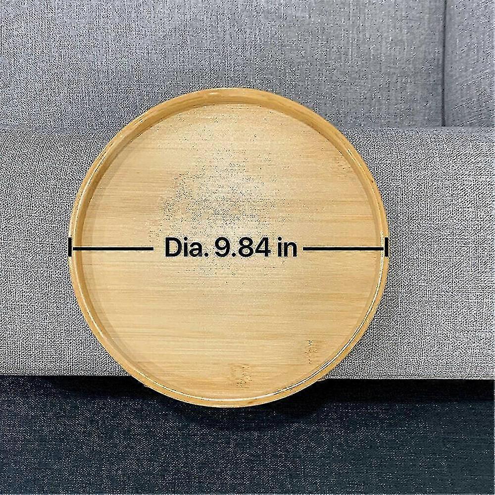 Side Tables Natural Bamboo Sofa Armrest Clip-on Round Tray For Remote Drinks Cup