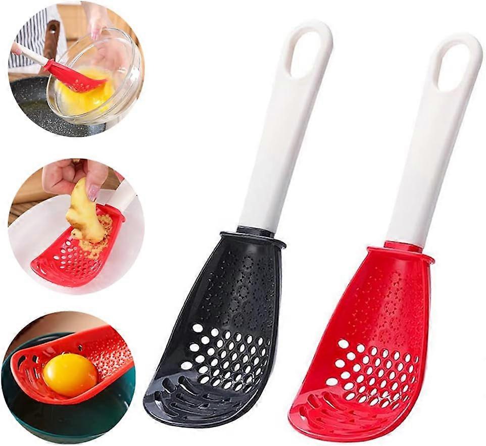 2 Pack Multifunctional Cooking Spoons Kitchen Tools Slotted Spoon Kitchen Cooking Mashing Grating Garlic Egg White Separator Colander Strainer
