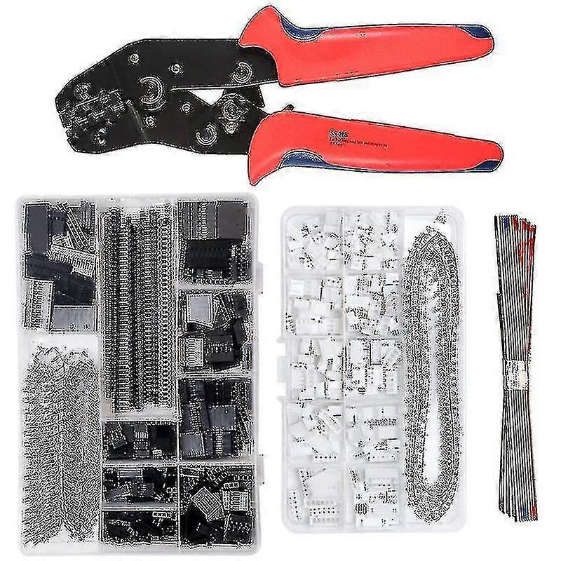 Dupont Crimping Tool Awg26-18, Dupont Ratchet Crimping With 1550pcs Dupont Male / Female Pin Connectors 0.1-1.0mm And 460pcs Jst Connector For 2.54mm