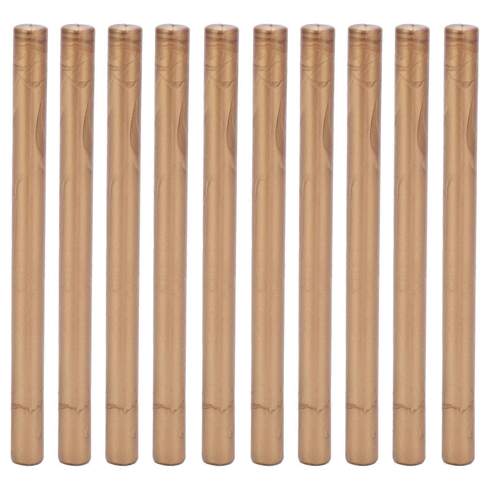 10本のシーリングワックススティック。便利な無煙フレキシブルホットシールスティック。封筒、カード、原稿用。古代真鍮ゴールド。