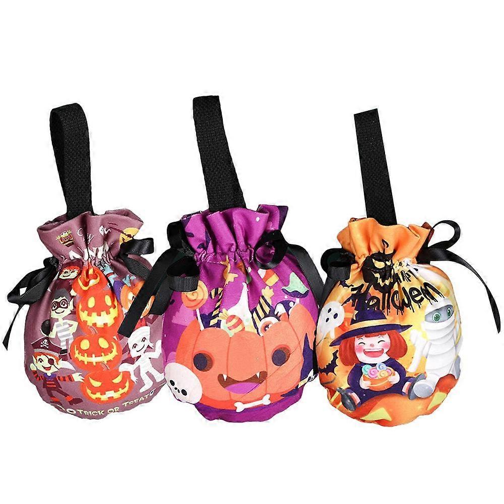 3個のハロウィーンギフトバッグベルベット包装袋巾着付きハロウィーンギフトボックスキャンディーポーチカボチャパーティーの好意