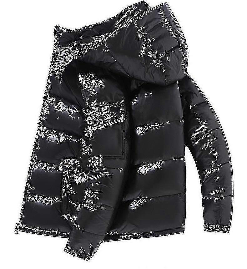 Shiny Down Jacket Men's Jacket Stand Collar Down Jacket With Hood