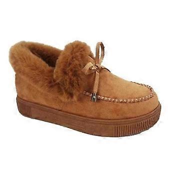 Women Faux Fur Winter Warm Moccasin Shoes Ankle Bootie Slippers