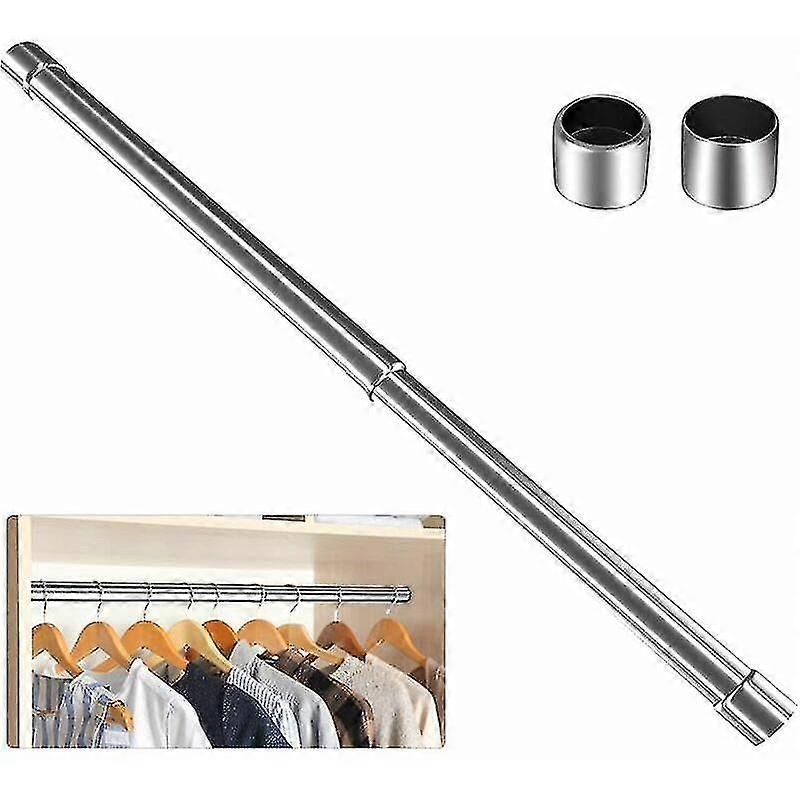 31-51cm Expandable Stainless Steel Closet Rail, Adjustable Clothes Rod With Sockets Silver