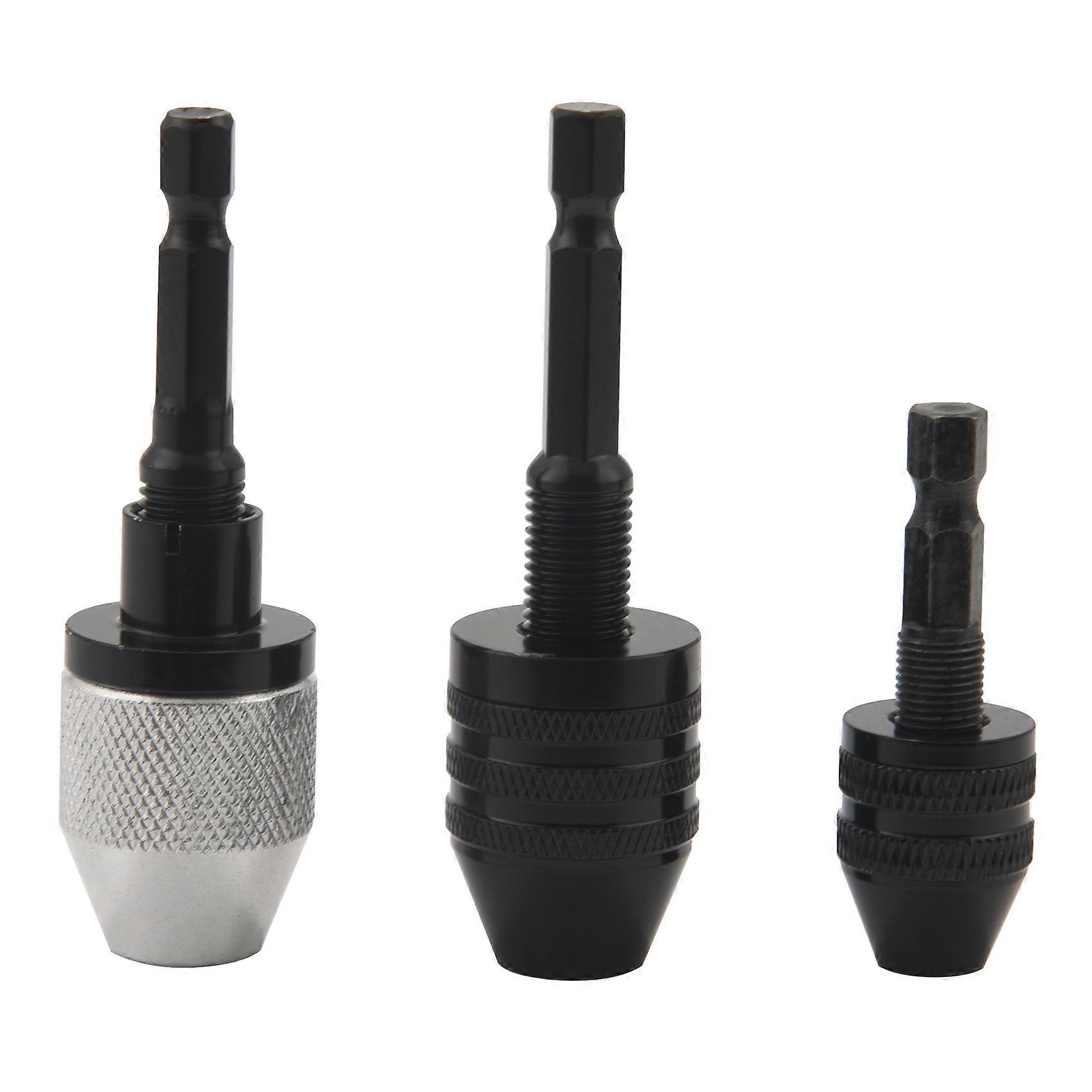 3 Pcs Keyless Drill Chuck 1/4 Inch Hex Shank Keyless Drill Chuck Converter Drill Adapter for Impact