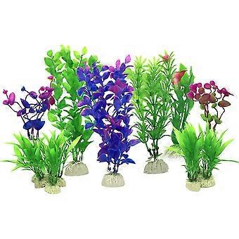 Artificial Aquarium Plant, 16 Pieces Small Size Aquarium Decoration Plastic Plastic Plastic Decoration, Purple And Green