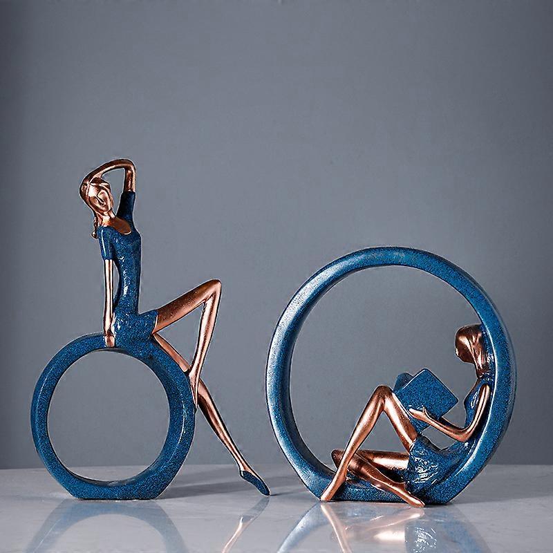 2PCS Yoga Girl Figurine Reading Girl Statue Ornament for Desktop