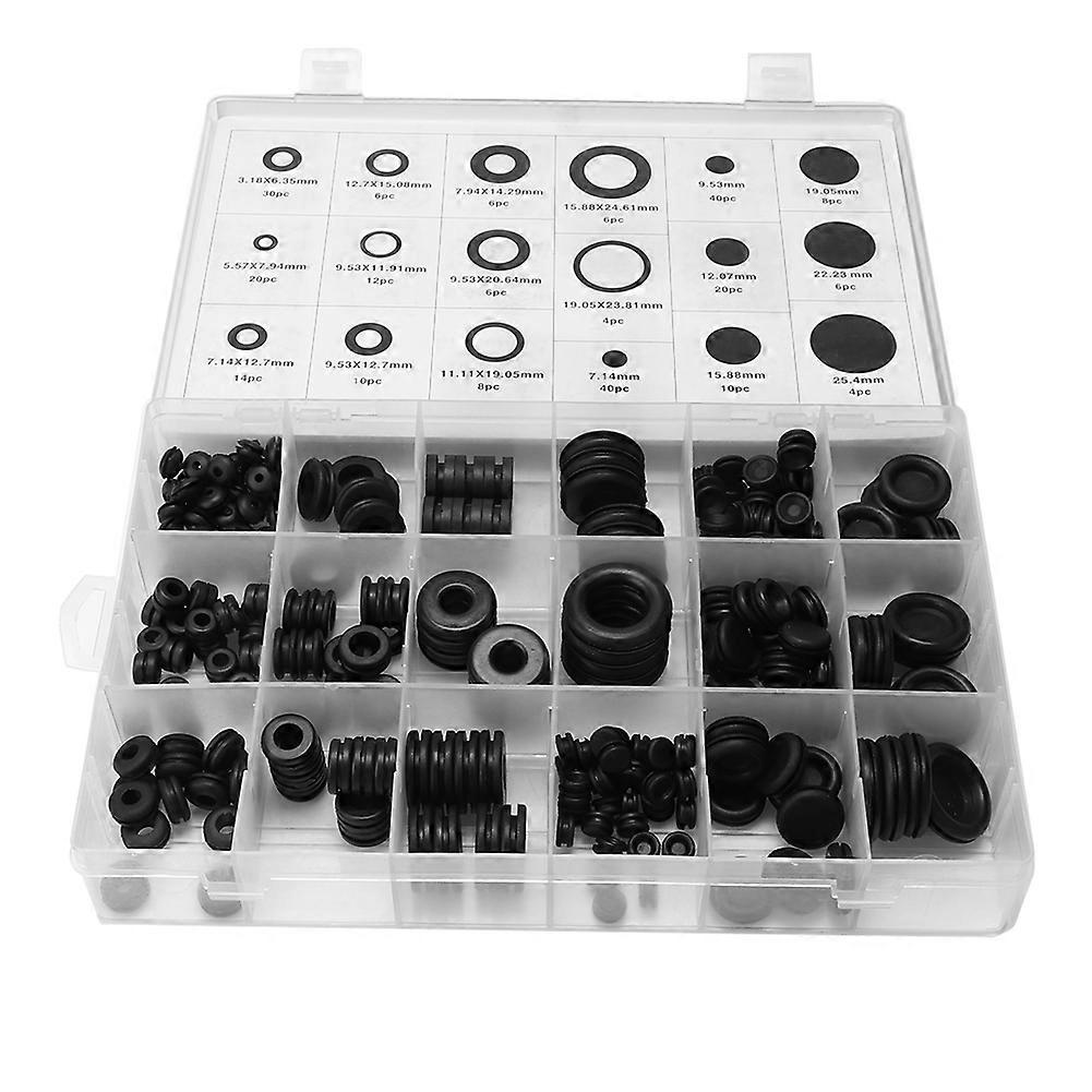 250Pcs Rubber Grommet Wire Ring Electrical Gasket Seal Accessory with Storage Box