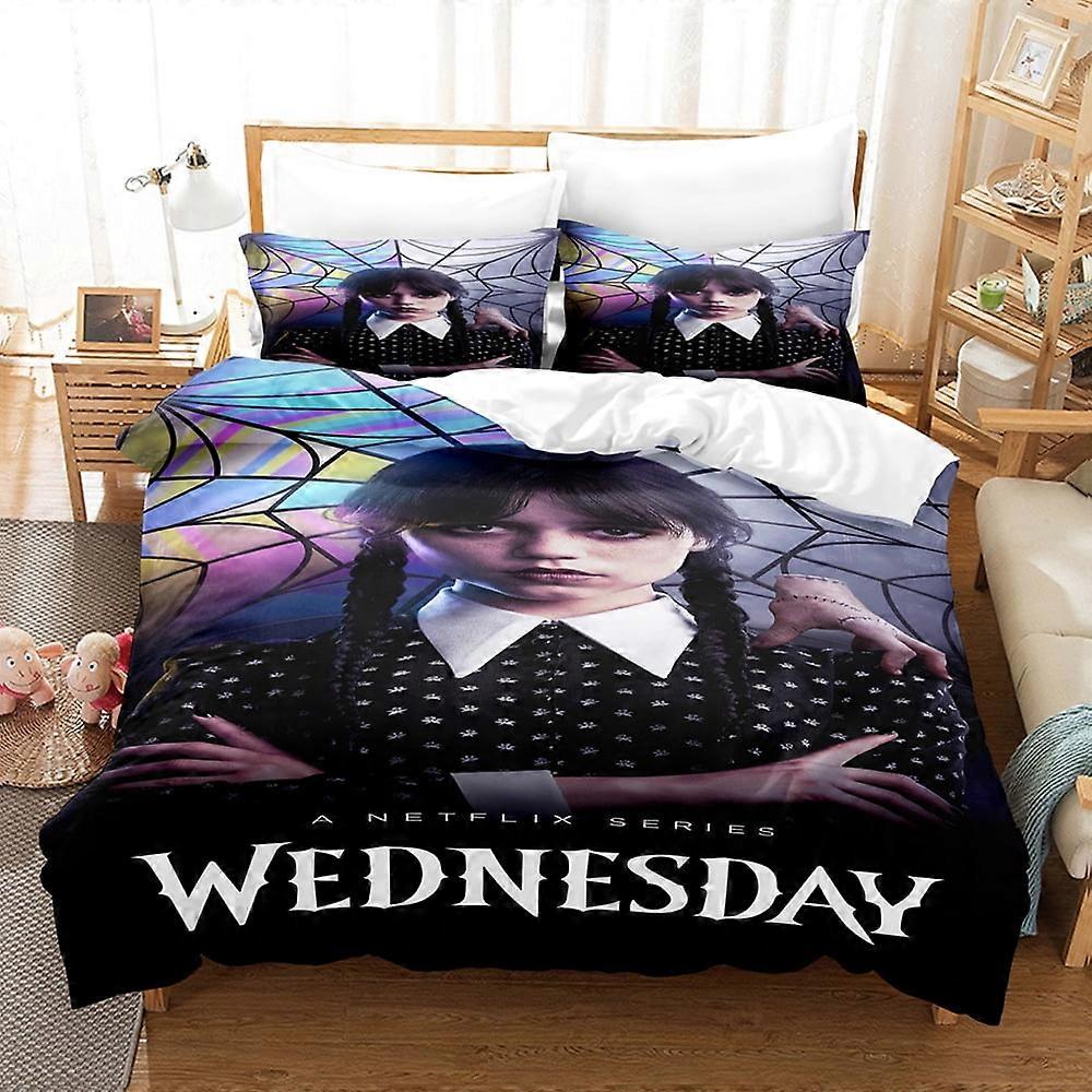 v4964  Bed Sheets Bedding Wednesday-Addams 3 PCS Comforter Set with 2 Pillowcases,Wednesday-Addams Bedding Set Sheet Set for Kids Adults,All Season Li