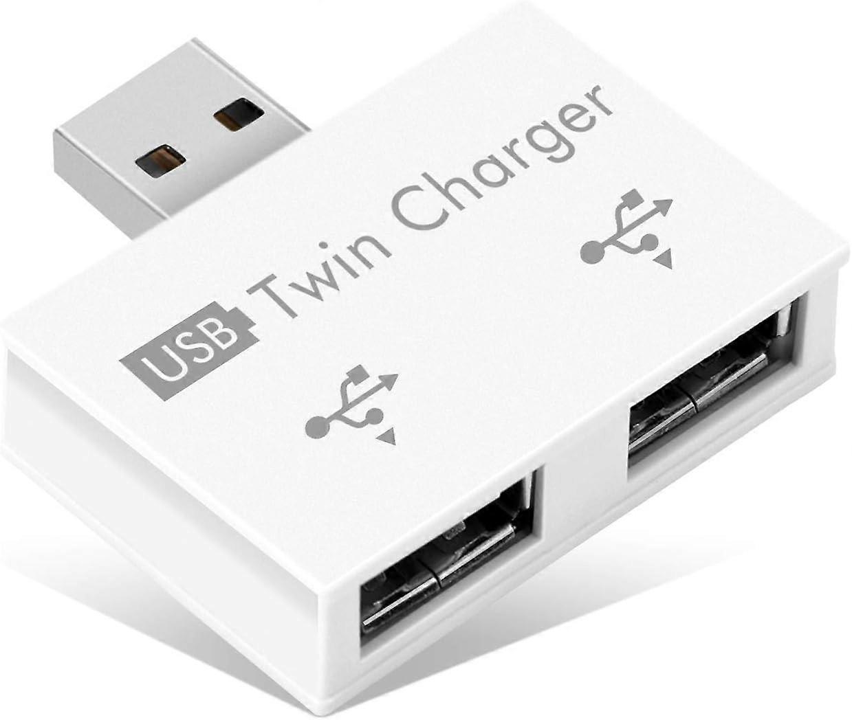 USB2.0 2-Port, Portable 2-Port USB Hub, Male to Dual USB Female Adapter for Laptops Desktops(White)