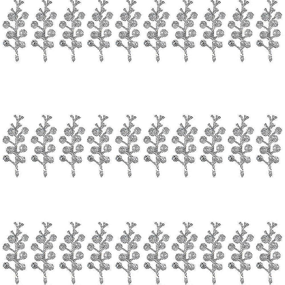30 Pieces Berry Artificial Glitter Simulation Berry Stem Christmas Tree Hangingsilver