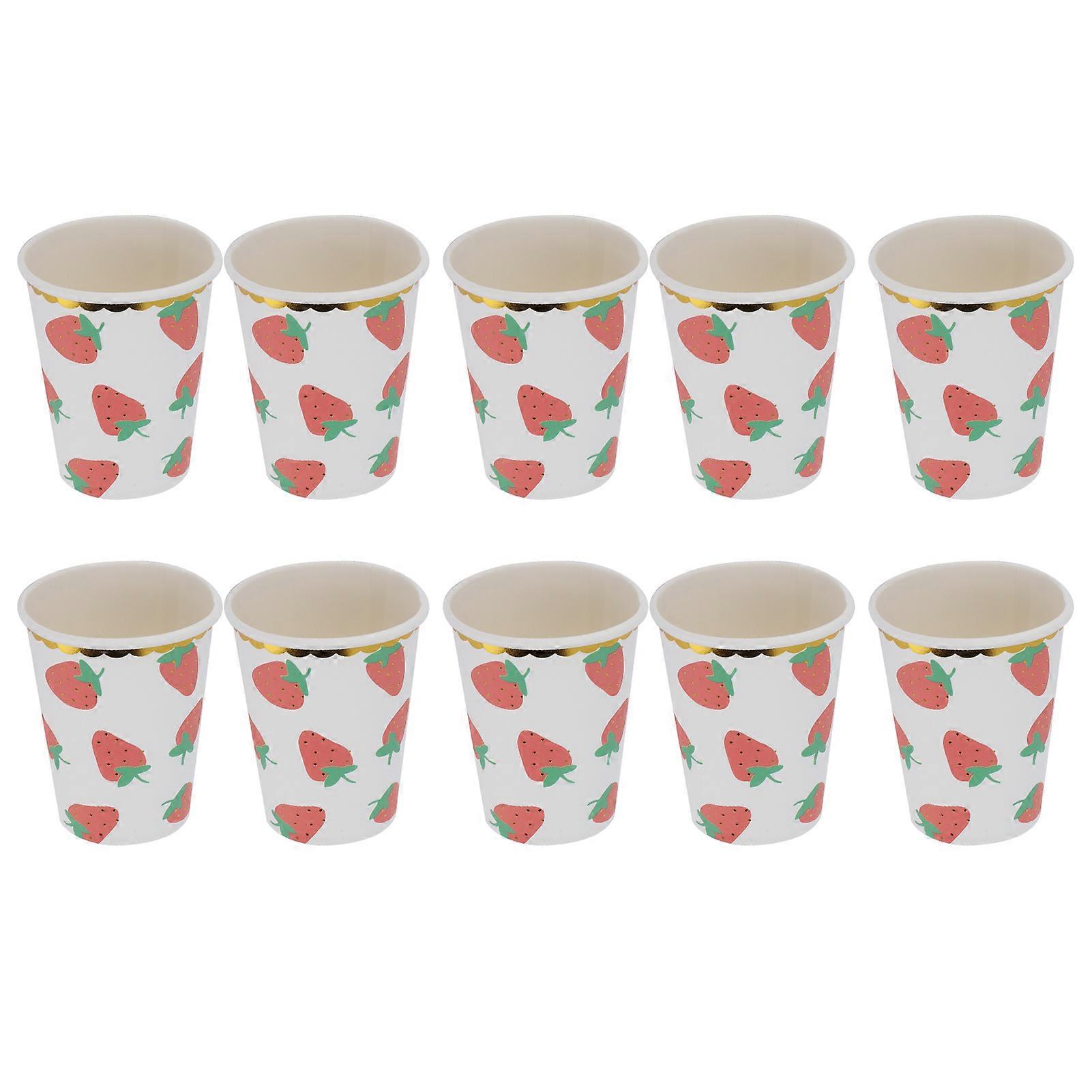 10Pcs Party Tableware Disposable Strawberry Pattern Tableware Set compatible Birthday Parties Seaside PartiesPaper Cup