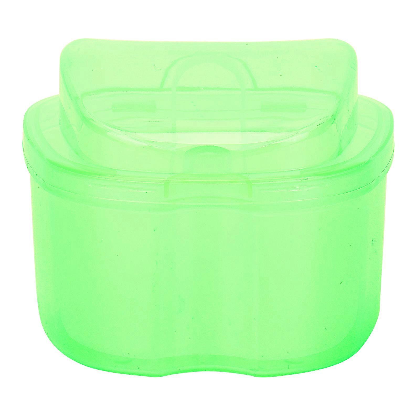 Denture Bath Case Box Soak Container Colored False Teeth Storage Box with Strainer BasketGreen