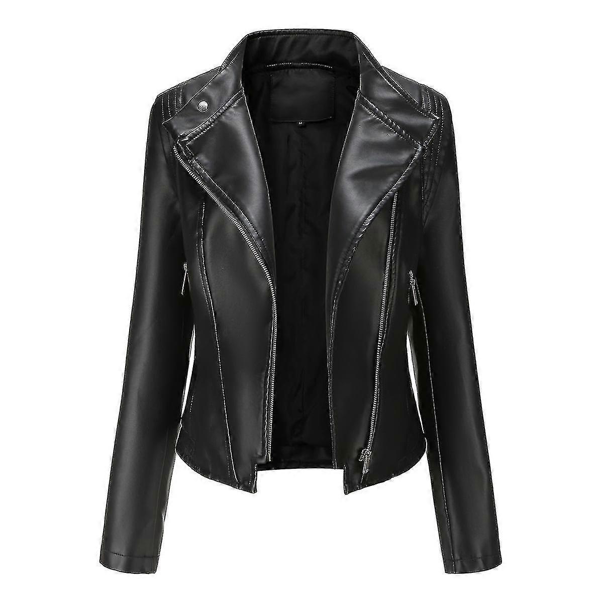 Γυναικείο All-match Biker Φερμουάρ Λεπτό Fit Κοντό Δερμάτινο Μπουφάν