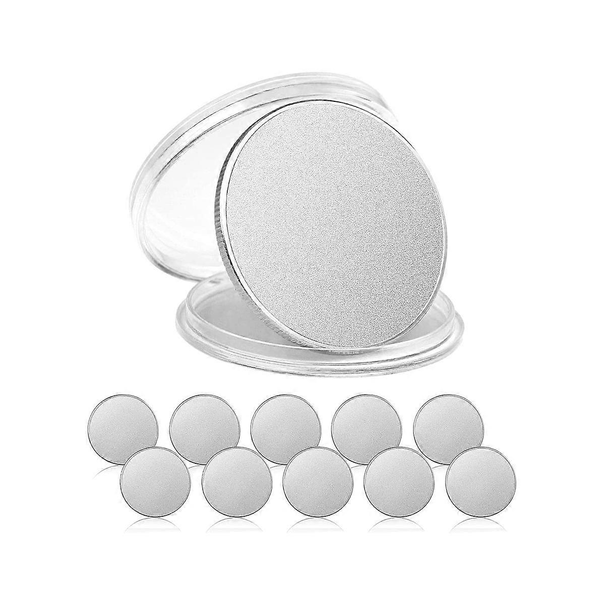 10 stk. blanke mynter, graveringsblanke mynter, 40 mm diameter med akrylbeskyttelsesboks (sinklegering)