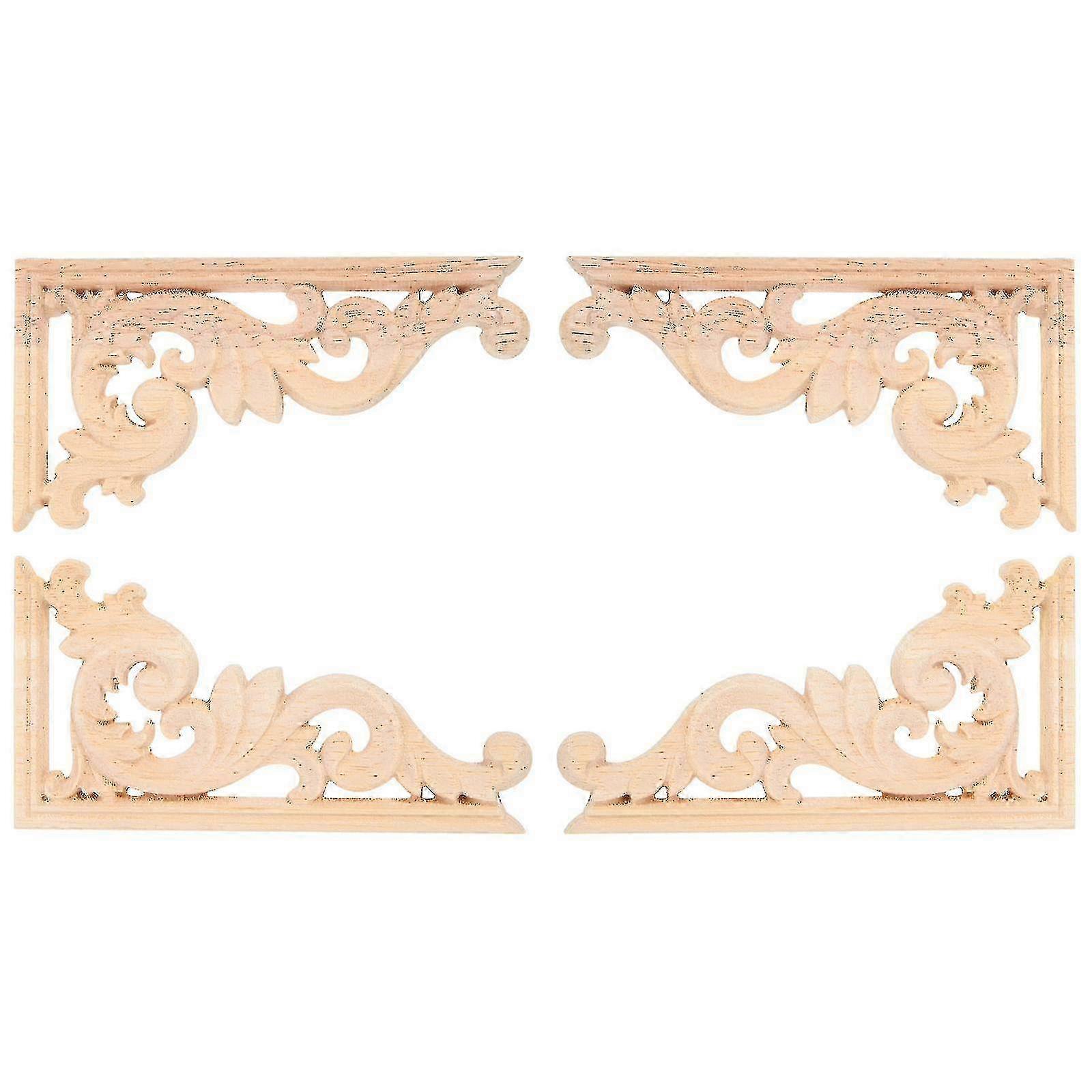 4 Pcs 레트로 장식 나무 Corbels 새겨진 유럽 문 장식 코너 온레이 나무 조각 캐비닛 장식
