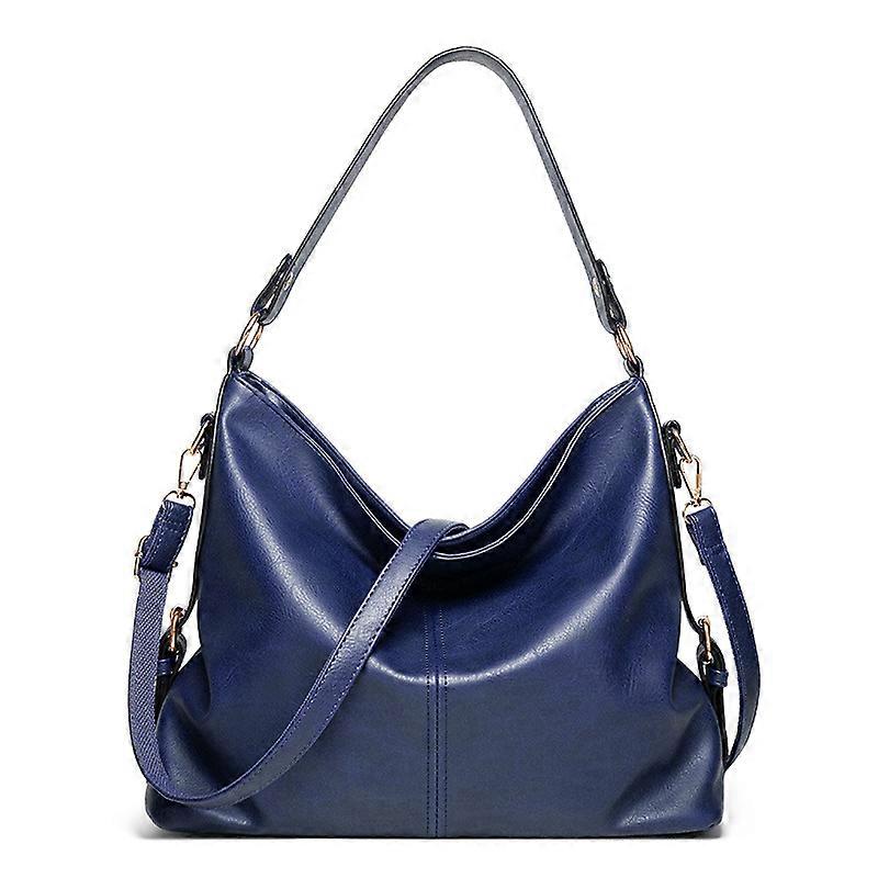 Blue-Shopper Large Leather Shoulder Bag