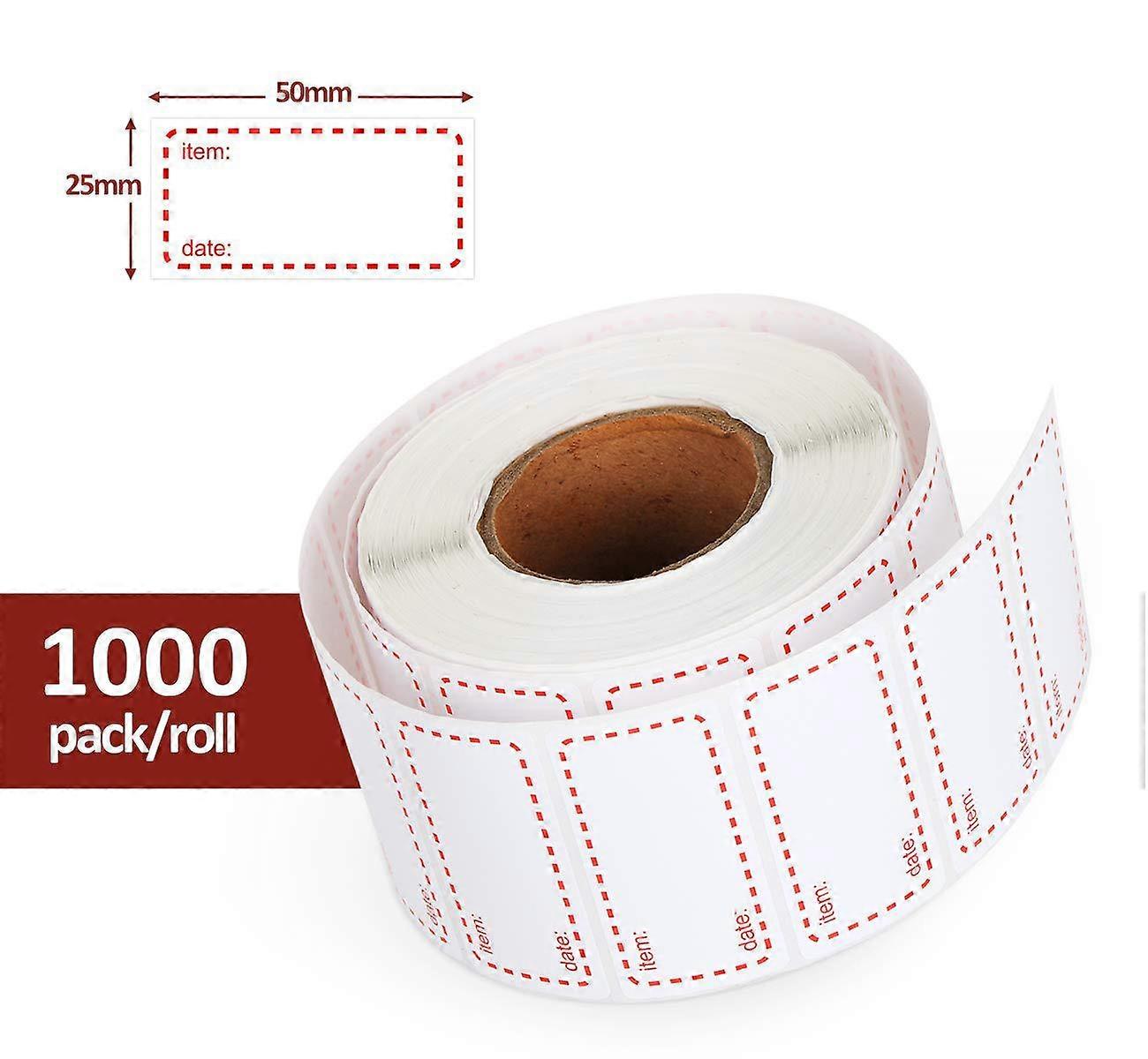 1000 roll freezer food labels, 50x25mm self-adhesive date labels, removable and waterproof, white and red