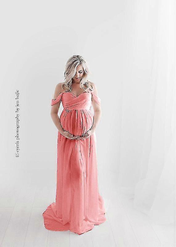 فستان الأمومة المرأة قبالة الكتف كم طويل فستان الأمومة للتصوير الفوتوغرافي ثوب الأمومة لالتقاط الصور