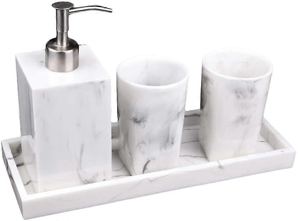 Bathroom Accessories Set Marble Look 4 Piece Soap Dispenser