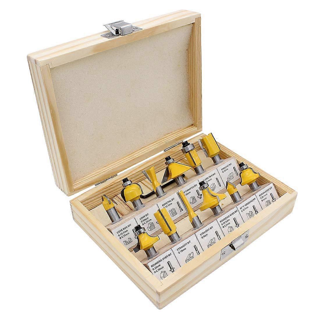 12 Pieces 8mm Shank Tungsten Carbide Router Bits, Wood Router Bit With Wooden Storage Case For Doors