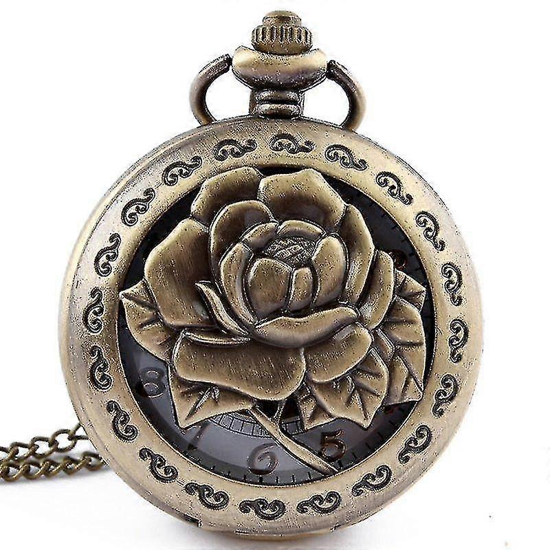 Hollow Flower Pattern Simple Dial Chain Quartz Pocket Watch