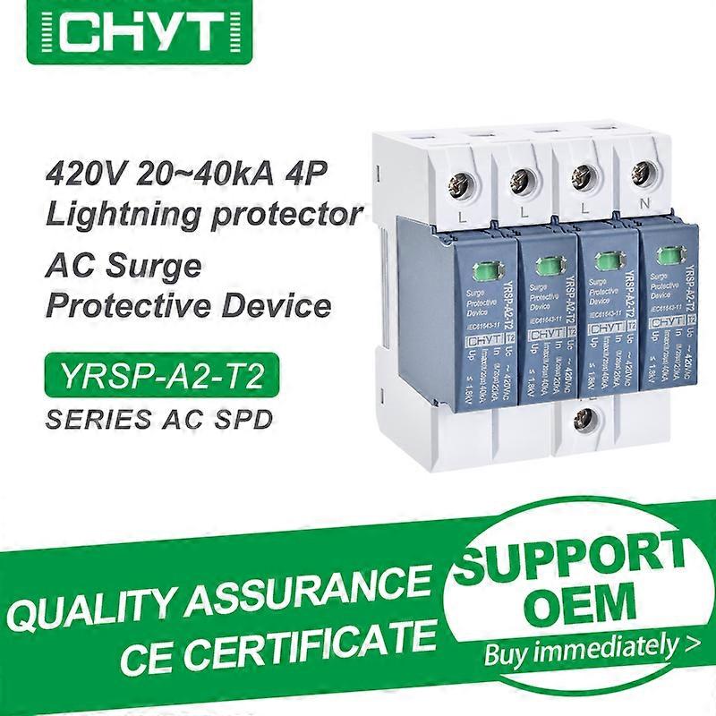 Free Shipping CHYT YRSP-A2-T2 4P Low Voltage Din Rail AC 385V 420V 20KA-40KA 30KA-60KA Surge Lightning Protector SPD