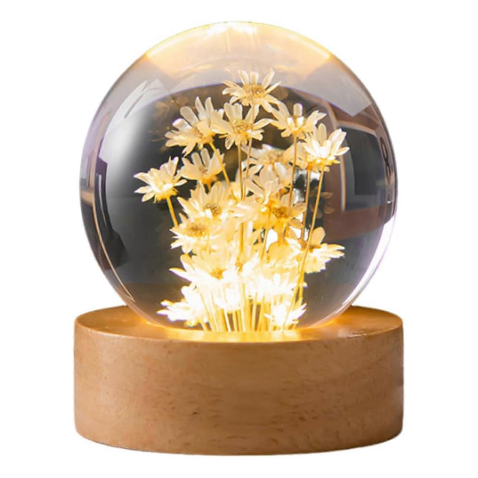 Lampada notturna a sfera di cristallo a LED 3D-Lampada notturna a sfera in vetro di dente di leone con base in legno nave veloce