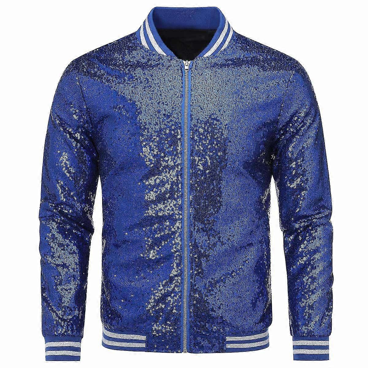 Mens Sequins Casual Jacket Party Bomber Zipper Coat