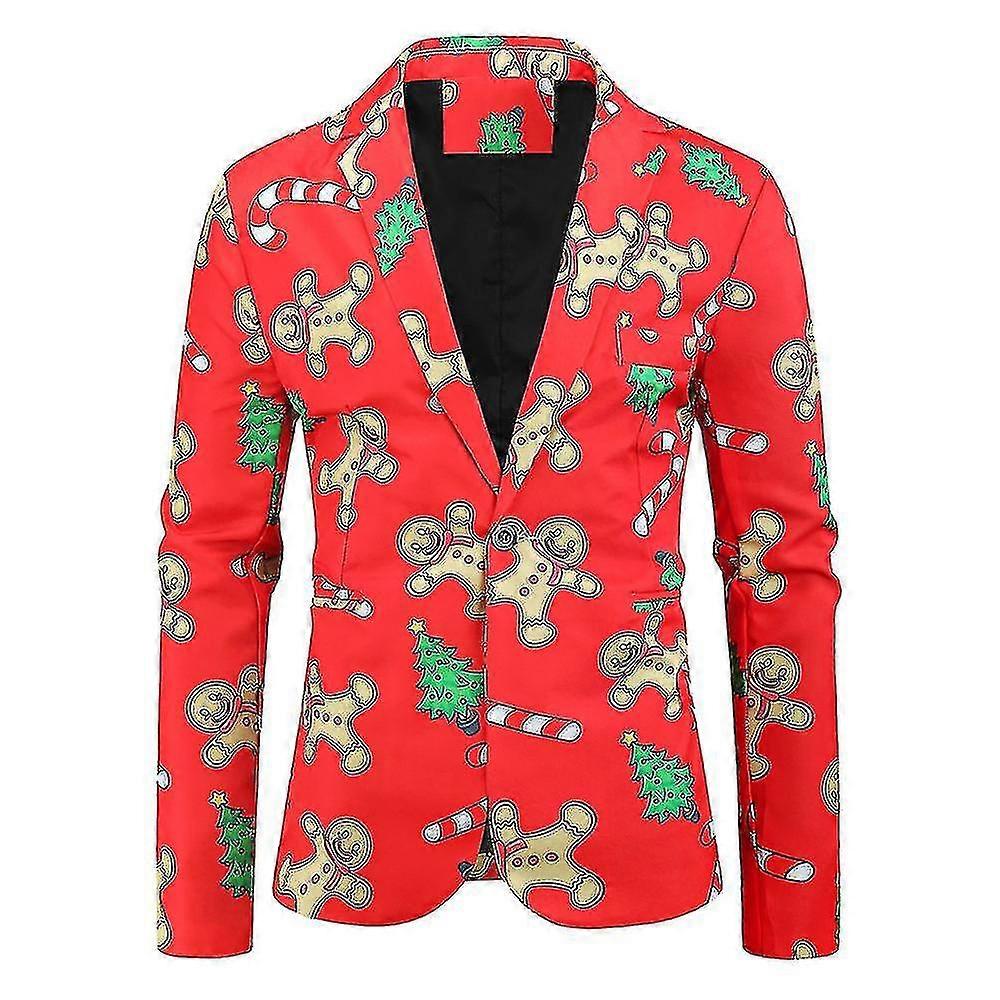 Men Christmas Long Sleeve One-button Blazer Suit Jacket Coat Pockets