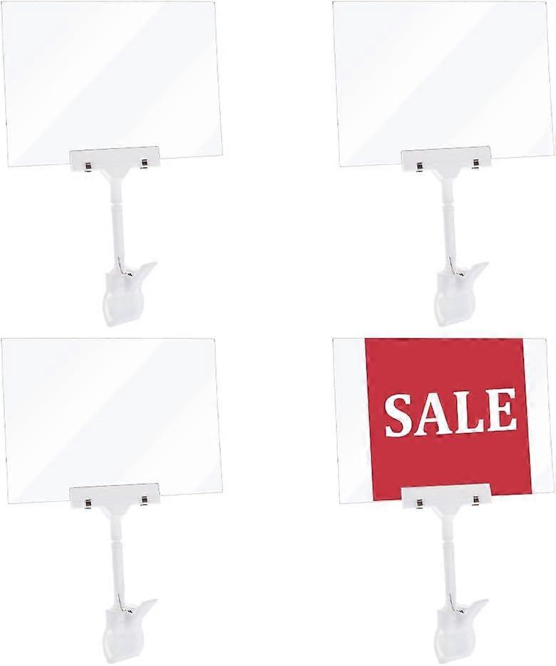 4 Sets A5 Acrylic Sign Holder with Clamp 6x12 Inch Double Head Display Clips Clear Acrylic Display Board Label Display Holder for Party Supermarket Ex