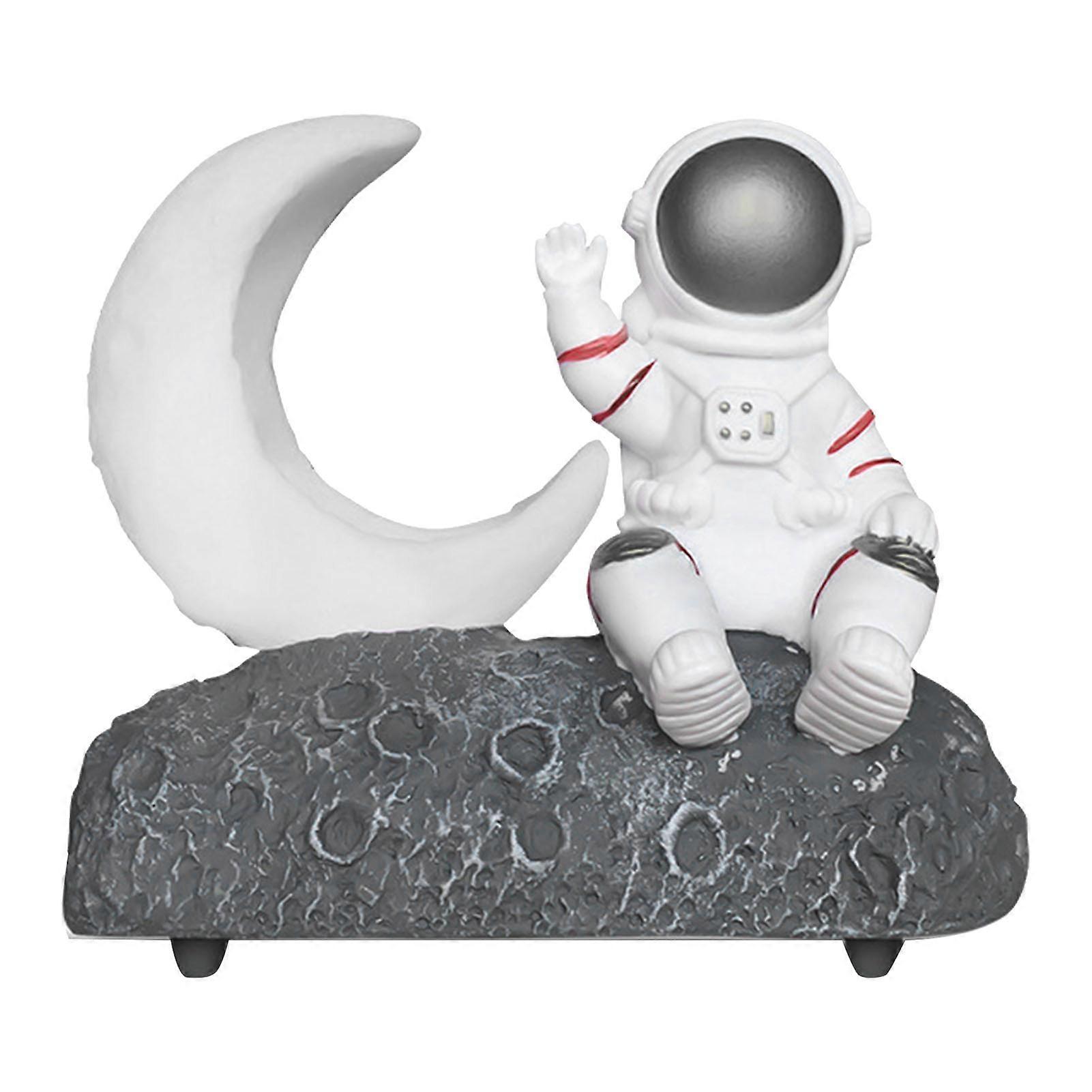 Wireless Bluetooth Speaker with LED Light Astronaut and Moon Shape FM Radio USB Decorative Bass Stereo Speaker Silver