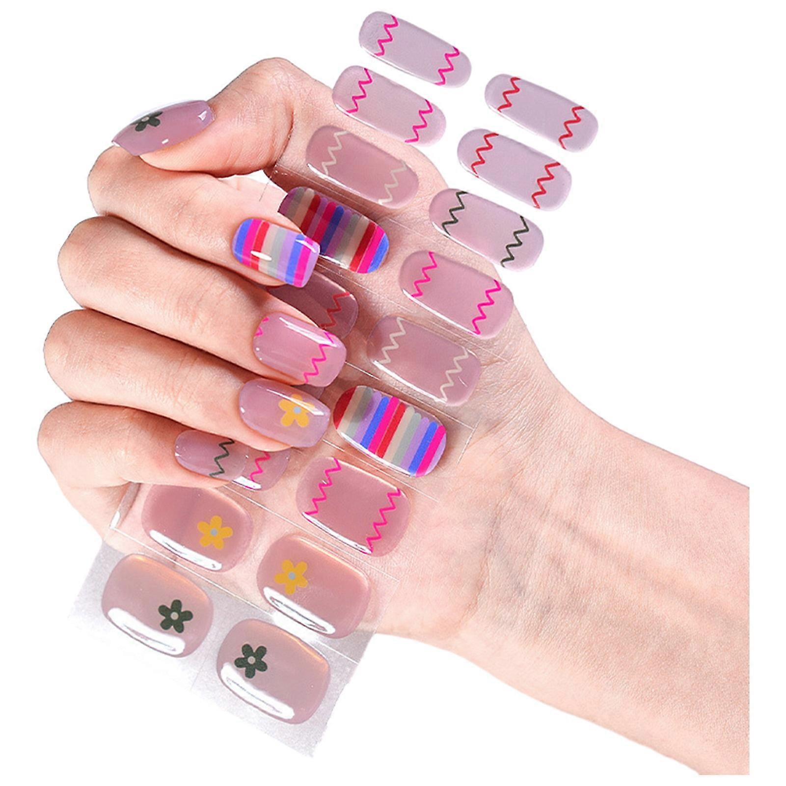 24Pcs UV Semi Cured Gel Nail Strips Semi-Baked Gel Nail Patch Easy to Apply And Remove Nail Stickers with Nail File