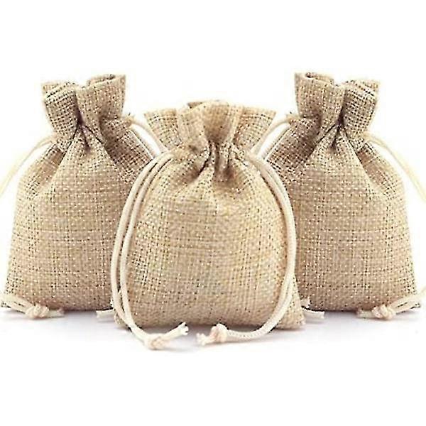 50 stk burlap gave poser med snøring, lin burlap poser godteri b 7x9cm