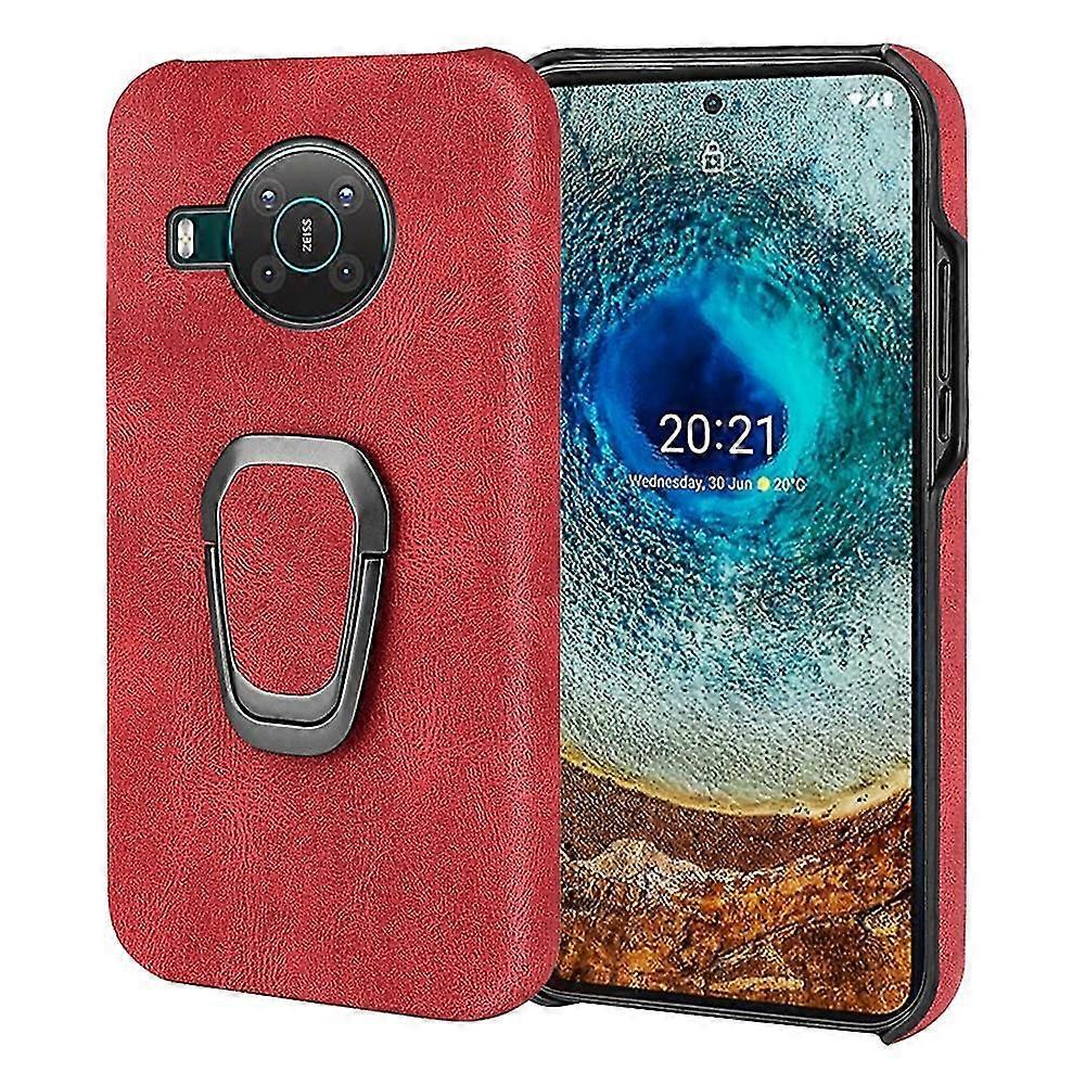 Anti-Drop Smooth Touch PU Leather Coated Hard PC Back Shell Case with Ring Kickfor Nokia X10/X20 Boris