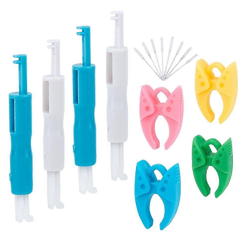 Sewing Tool Sets with Machine Needles Silicone Bobbin Clamps Holders Plastic Bead Containers and Sewing Needle Device Threader Mixed Color 68x52x11mm