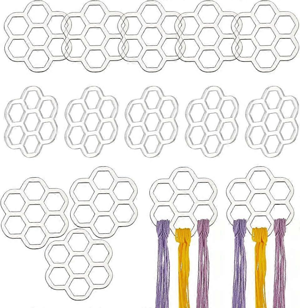 30Pcs Thread Drops Clear Acrylic Floss Bobbins Embroidery Floss Drop Hexagon Thread Organizers Cross Stitch Thread Bobbins for DIY Craft Sewing Thread