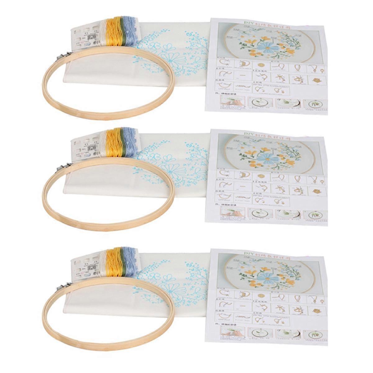 3-Piece Embroidery Set, Beginner Handmade Material Package, Printed Plant Patterns, Suitable for Adults and Children