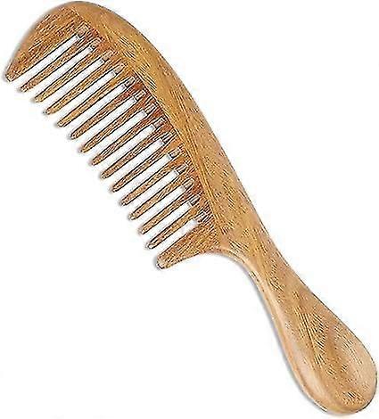 أمشاط شعر خشب الصندل الأخضر الطبيعي 100٪ مصنوعة يدويا مضادة للكهرباء الساكنة من خشب الصندل برائحة مشط خشبي لفك تشابك الشعر (أسنان واسعة)