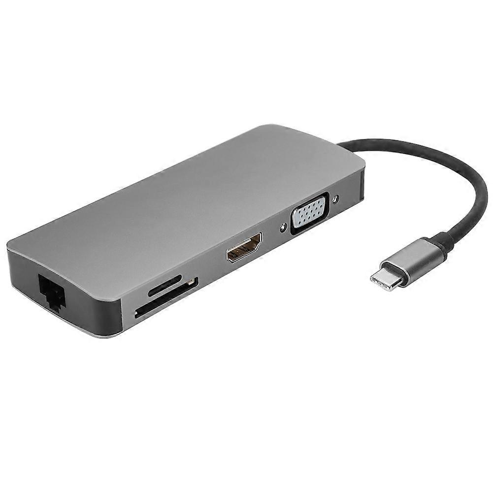 Type C Hub 8-in-1 USB HDMI VGA Laptop Multi-function Converter Adapter Docking Station