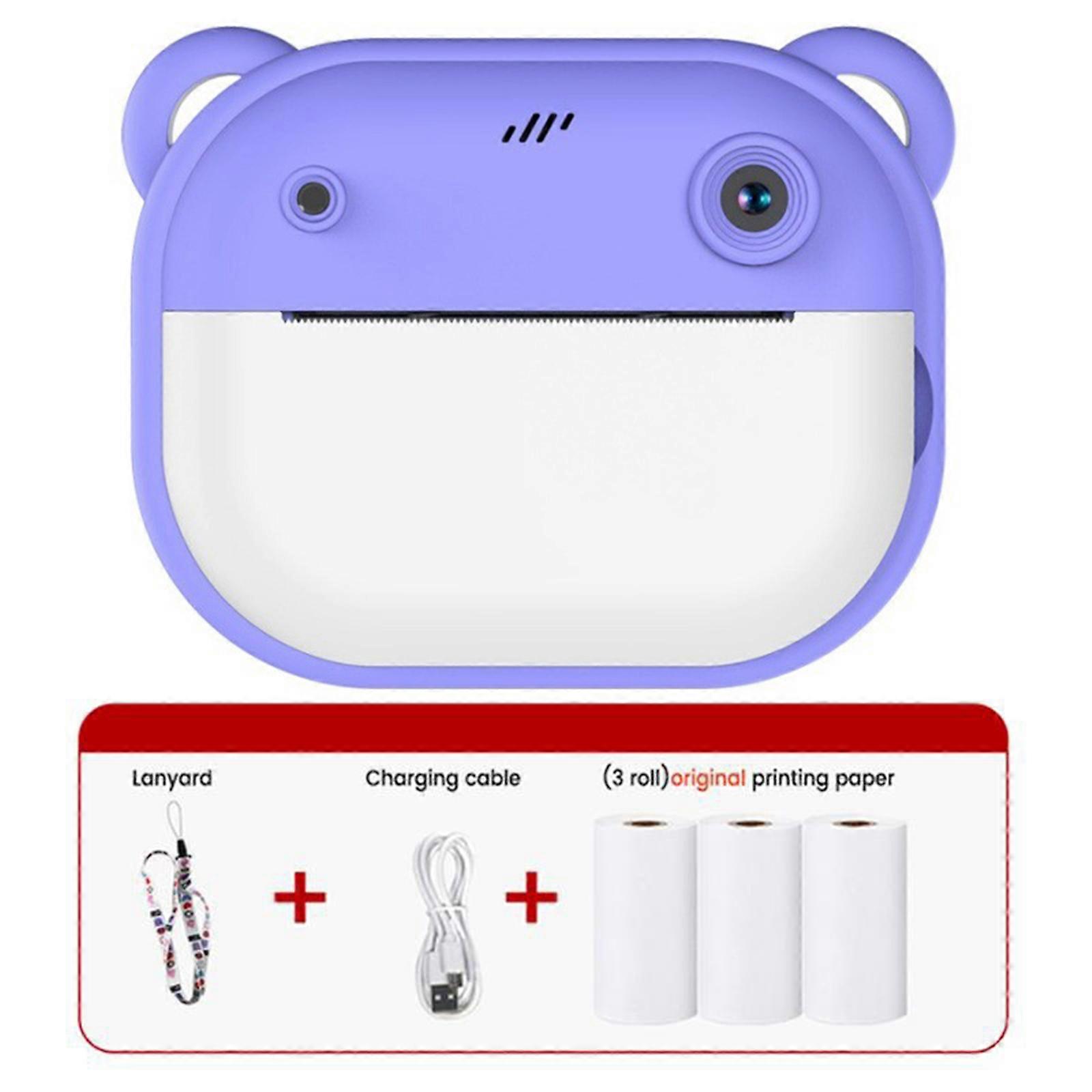 Kid Camera Digital Video Camera Fun Children Camera with Print Paper Digital Camera with Double-Lens Life Record Purple