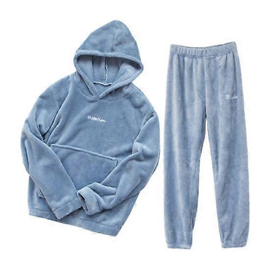Flannel Pajamas Elastic Waistband Coldproof Thermal Female Letter Print Solid Color Pajamas Set Furry Homewear Daily Garment