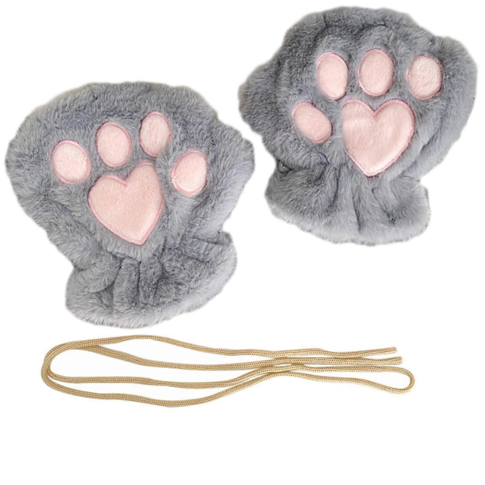 Fingerless Plush Bear Cat Paw Gloves For Women, Soft Plush Material, One Size, Cat Paw Design, Warm Winter Mittens