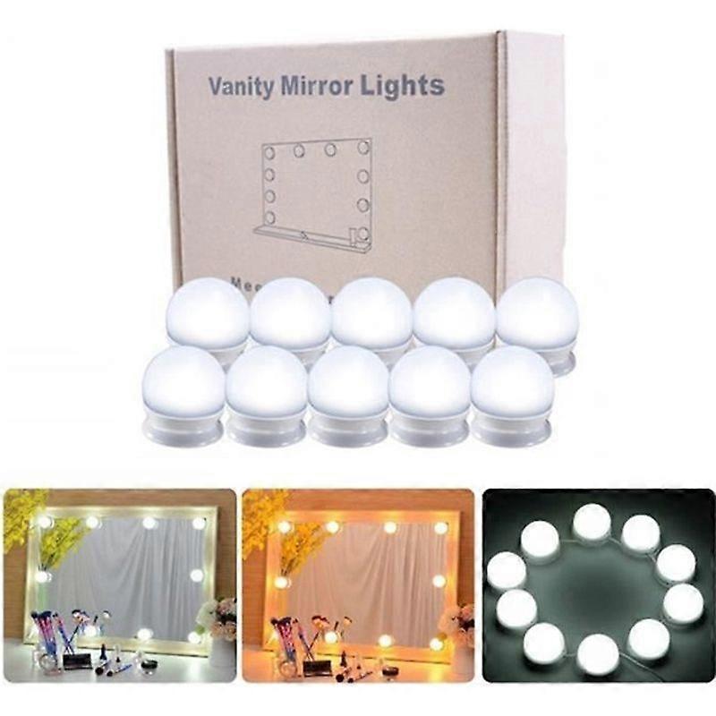 LED Mirror Light Kit Dimmable 10 Bulbs DIY Mount Strip Lighting for Makeup Dressing Table